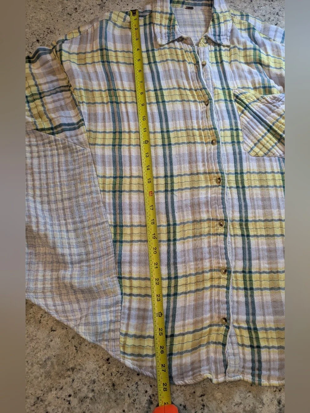 Free People Plaid Cotton Gauze Button Front Oversized Dolman Shirt No Size Tag
